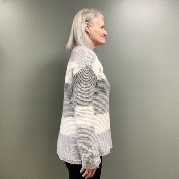 Calvin Klein Jeans Textured Gray Cream Striped Colorblock Metallic Sweater MD - Picture 8 of 14